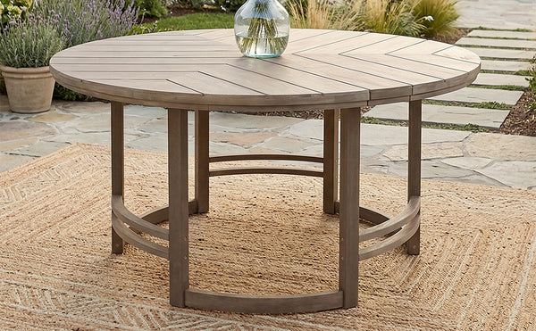 English Elm Outdoor Acacia Wood Round Patio Dining Set with Umbrella Hole and Curved Armchairs Brown N719P402253D