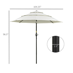 English Elm Outsunny 9Ft Deluxe Patio Umbrella With Crank & Tilt, Vented 3-Tier Canopy For Ultimate Shade Comfort W2225P200443-GIGA