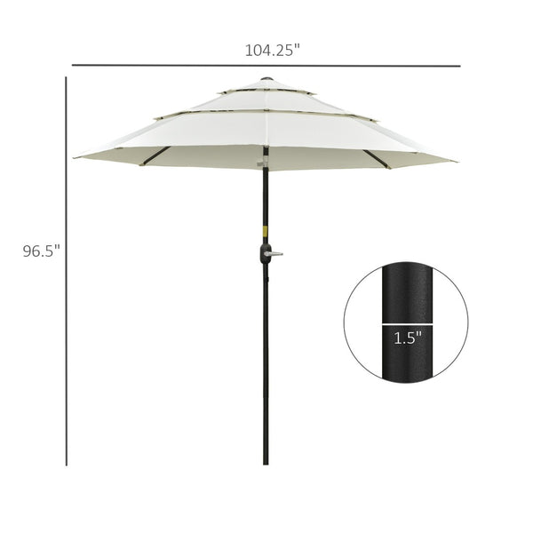 English Elm Outsunny 9Ft Deluxe Patio Umbrella With Crank & Tilt, Vented 3-Tier Canopy For Ultimate Shade Comfort W2225P200443-GIGA