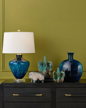 Currey & Company Sapphire Blue Table Lamp - Fused Glass Design With Crystal Base & Polished Nickel For Modern Elegance Blue Glass ,Optic Crystal 6000-1022-currey-company