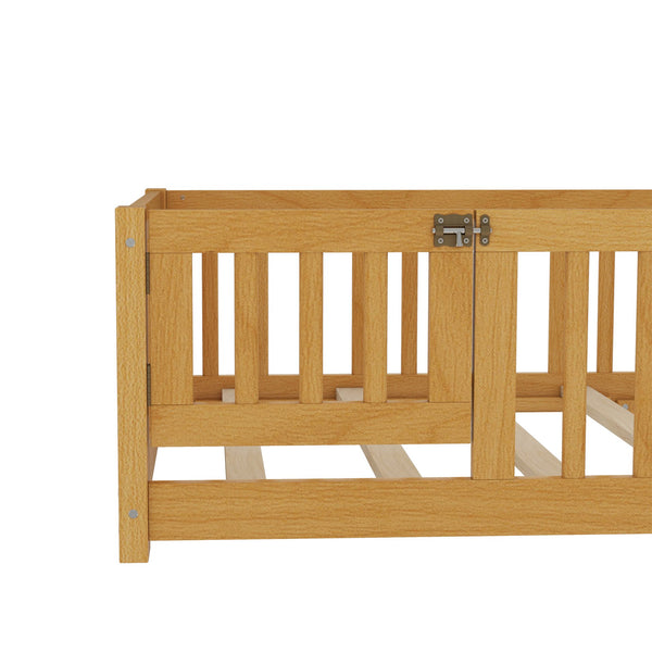 English Elm Twin Twin Size Floor Bed with Safety Guardrails and Playful Door for Kids, Pine/Plywood, Low Profile Natural W1580P338949