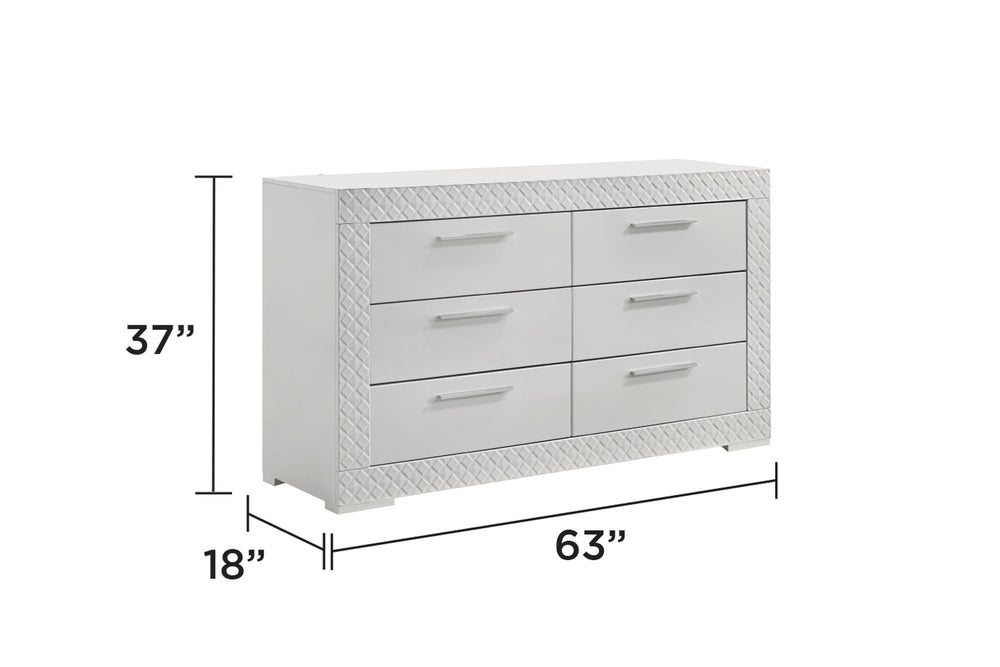 English Elm Blanca Modern 6-Drawer Dresser In White Lacquer With Quilted Detailing And Plush Red Interiors B009P243269