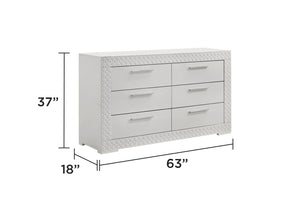English Elm Blanca Modern 6-Drawer Dresser In White Lacquer With Quilted Detailing And Plush Red Interiors B009P243269