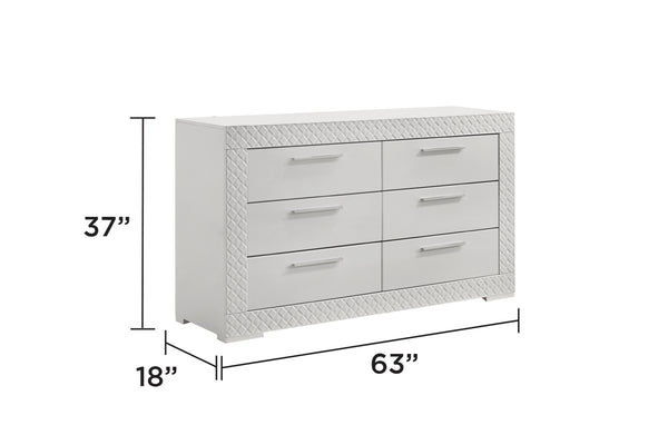 English Elm Blanca Modern 6-Drawer Dresser In White Lacquer With Quilted Detailing And Plush Red Interiors B009P243269