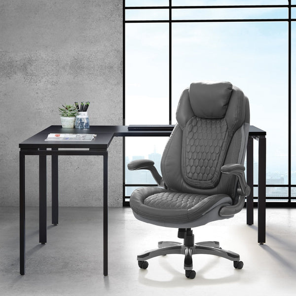 OSP Home Furnishings Bonded Leather Executive Chair with Lumbar Support Ergonomic Seating for Home Office ECH620867-EC2