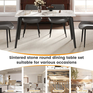 English Elm 55.12" Modern Artificial Stone Dining Table With Black Metal Legs - Seats 6, Easy Maintenance & Chic Design P1 W1535S00511-GIGA