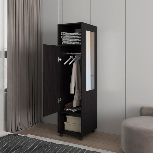 English Elm Wardrobe Boston Black - Space-Saving Engineered Wood Closet with Mirror, Rod & Two Deep Shelves B092P225204