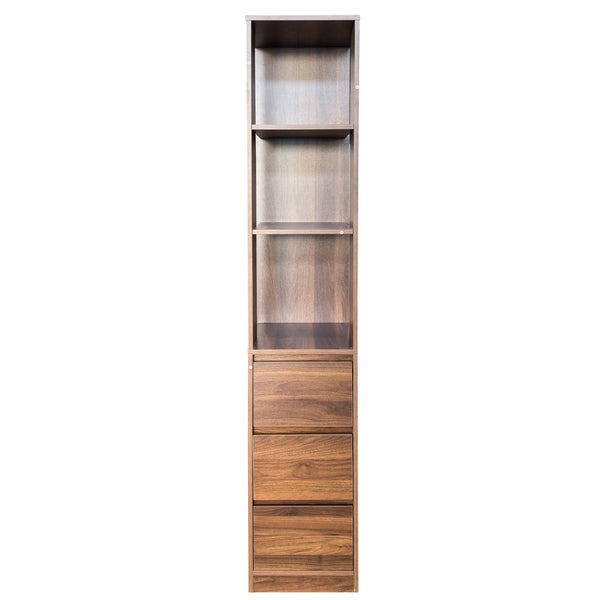 English Elm 70.87"h Tall Storage Cabinet Glass Panel Doors Asymmetric Drawers Modern Hallway Organizer W331S00205