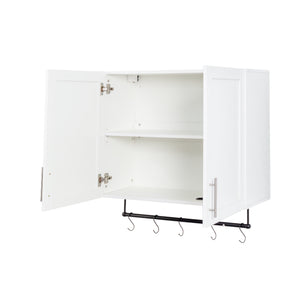 English Elm Bathroom Wall Cabinet with Adjustable Shelf, Towel Bar, 5 Hooks, Space-Saving Over-Toilet Storage, White W331P281277