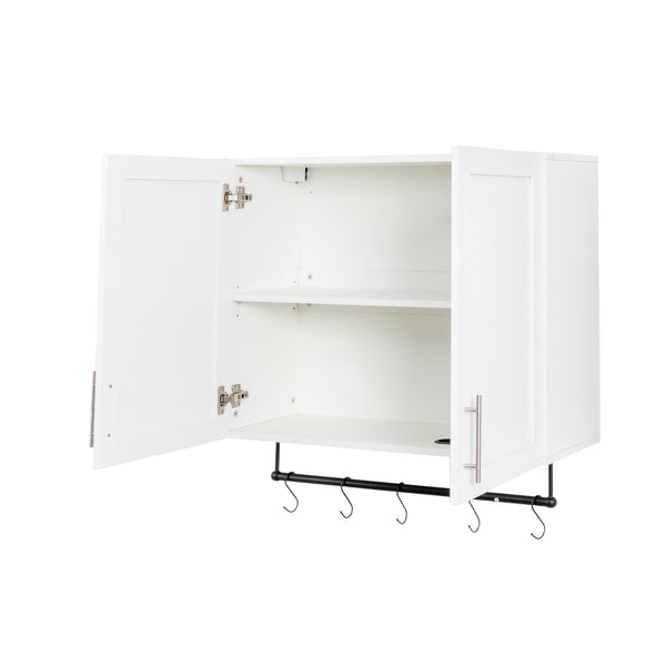 English Elm Bathroom Wall Cabinet with Adjustable Shelf, Towel Bar, 5 Hooks, Space-Saving Over-Toilet Storage, White W331P281277