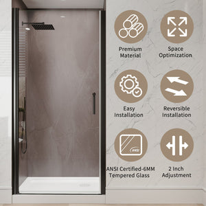 English Elm 36-38 in Frameless Pivot Shower Door Clear Glass Matte Black Hardware Reversible Swing W63777051