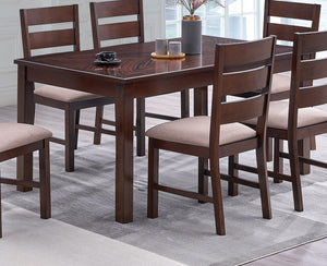 English Elm Contemporary Cherry 7pc Dining Set with Melamine Top, Solid Wood Legs, Fabric Cushion Seats, 59" Table B011S00977