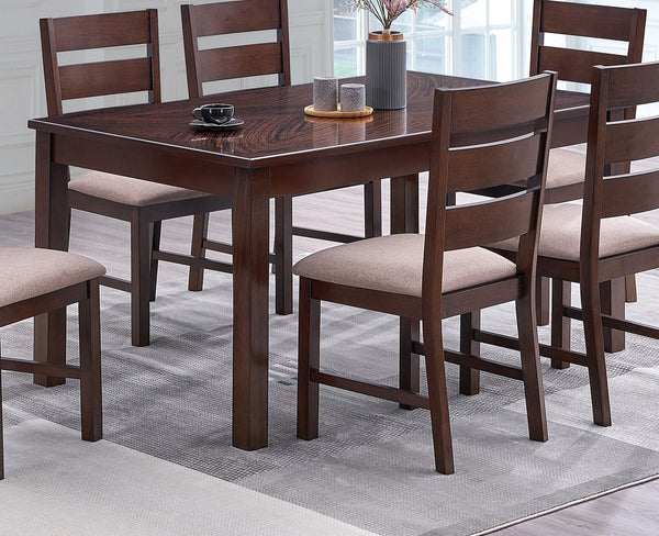 English Elm Contemporary Cherry 7pc Dining Set with Melamine Top, Solid Wood Legs, Fabric Cushion Seats, 59" Table B011S00977