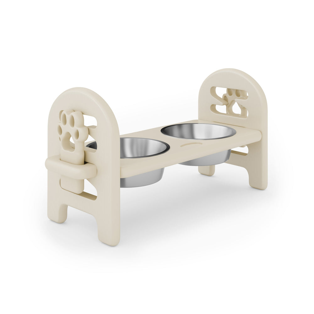 English Elm Beige Collapsible Pet Feeder with Adjustable Height Recycled Poly Lumber Outdoor Ready Beige B195P214985