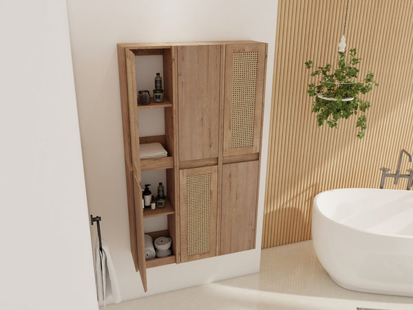 English Elm 36" Bathroom Side Cabinet - Wall-Mounted Floating Design With Soft-Close Doors & Versatile Storage W999S00341