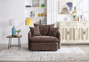 English Elm 360° 360 Swivel Oversized Chenille Armchair with Pocket Spring Seat and Three Throw Pillows Brown W1361S00073