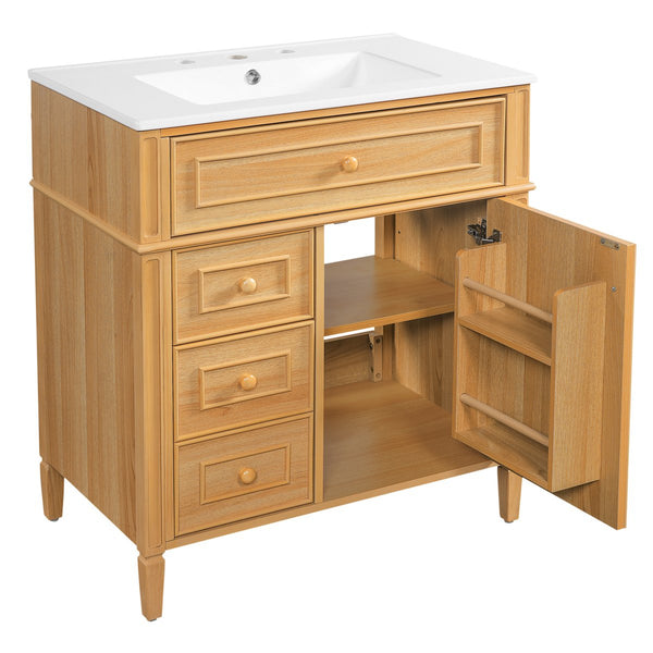 English Elm 30" Pine Wood Bathroom Vanity with Ceramic Sink Soft Close Drawers and Vintage Knobs N725P375498N