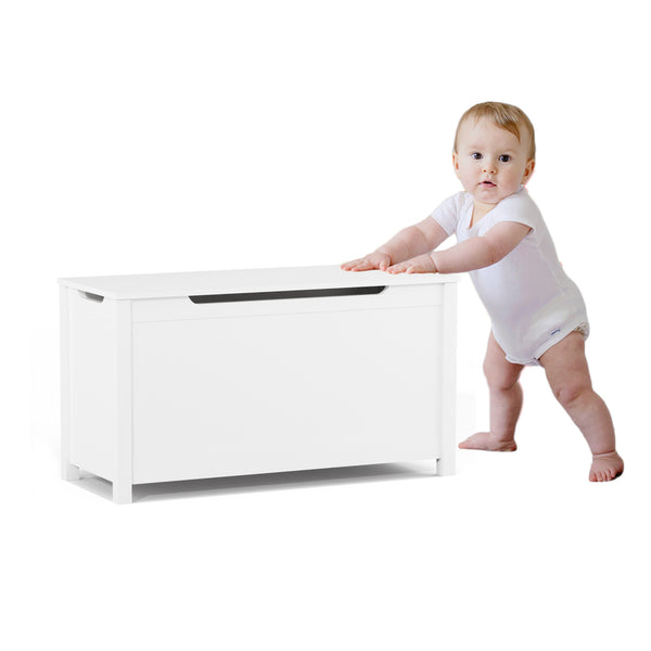 English Elm Kids Wooden Toy Box with Safety Hinged Lid, Sturdy MDF Storage Chest for Playroom Organization White 36.02 L x 19.27 W x 4 H W80835863