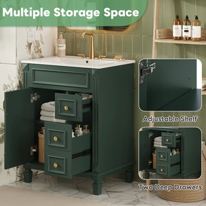 English Elm 24" Stylish Bathroom Vanity With Ceramic Sink & Soft-Close Drawers, Perfect For Small Spaces! N710P318989F