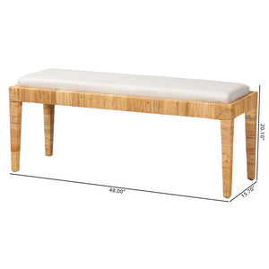 English Elm Modern Mahogany Rattan Woven Entryway Bench with Foam Padded Upholstered Seat B2750P467653