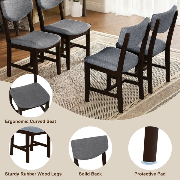 English Elm Rustic Farmhouse Five Piece Dining Set Rubberwood Legs Upholstered Chairs for Kitchen Espresso N752S000089P