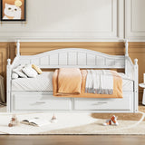 Wooden Twin Daybed with Trundle, Extendable, 2 Storage Drawers, White (Arriving 9.12)