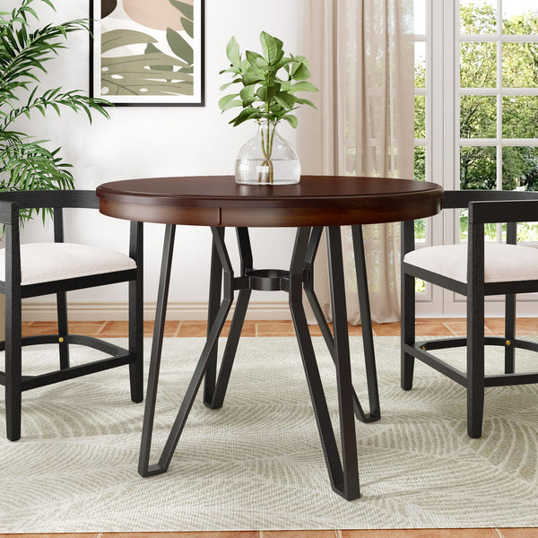 English Elm Christopher Knight Home® - Round Mid-Century Bar Table with Hairpin Metal Legs and Open Shelf, 46.85" Diameter, Stylish Dining Brown N771P205281W