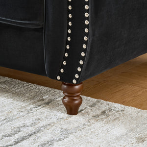 English Elm 87"Chesterfield Velvet Upholstery Sofa with Roll Armrests & Nailhead Trim, 3-Seater Luxurious Midcentury Design Black W3373S00009