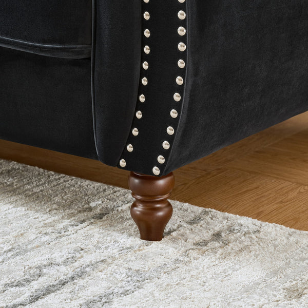 English Elm 67"Chesterfield Velvet 2-Seater Sofa with Nailhead Trim, Roll Arms, Hardwood Frame, Luxurious Comfort Black W3373S00011