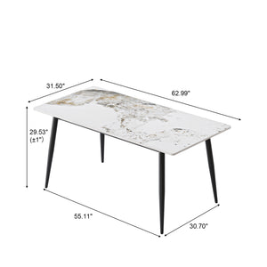 English Elm 62.99" Modern Artificial Stone Dining Table With Black Metal Legs - Seats 6 For Stylish Gatherings W1535S00496