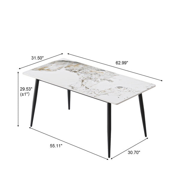 English Elm 62.99" Modern Artificial Stone Dining Table With Black Metal Legs - Seats 6 For Stylish Gatherings W1535S00496