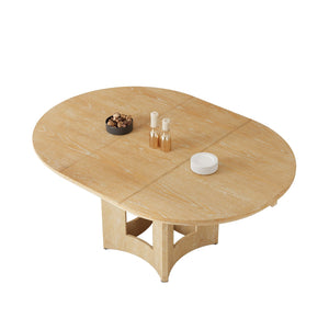 English Elm Topmax Farmhouse Round Pedestal Dining Table Extendable Leaf Rubberwood Compact Space Natural Wood N717P336673N