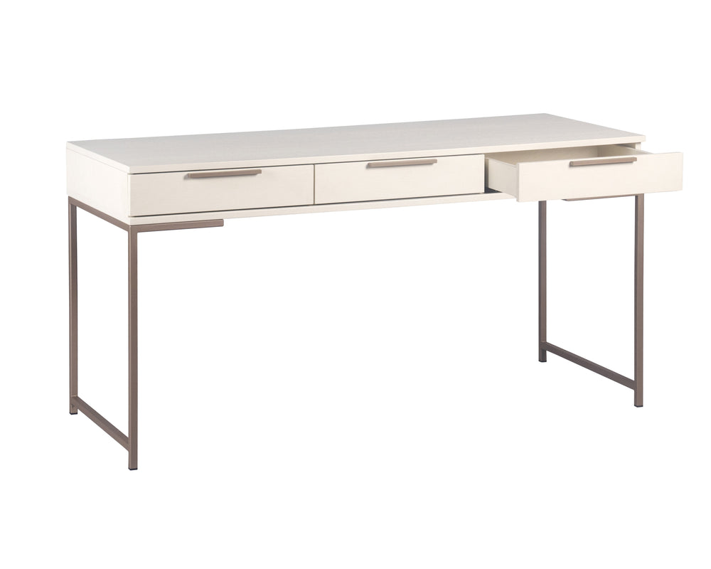 Sunpan Rebel Desk - Modern Solid Oak Wood Desk with Soft Closing Drawers and Black Iron Hardware Design Champagne Gold / Cream