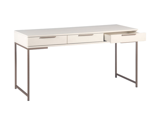 Sunpan Rebel Desk - Modern Solid Oak Wood Desk with Soft Closing Drawers and Black Iron Hardware Design Champagne Gold / Cream