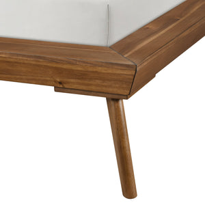 English Elm 1pc Full Platform Bed Dark Gray Upholstered Headboard Chestnut Wood Full Size Durable Frame B011S01549