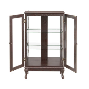 English Elm 2 Doors Curio Cabinet With Mirrored Back, Adjustable Shelves & Lighted Display For Collectibles W2275P178893