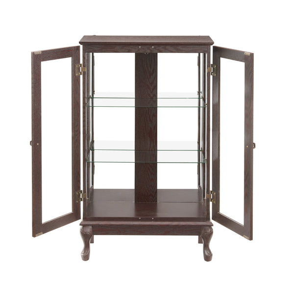 English Elm 2 Doors Curio Cabinet With Mirrored Back, Adjustable Shelves & Lighted Display For Collectibles W2275P178893