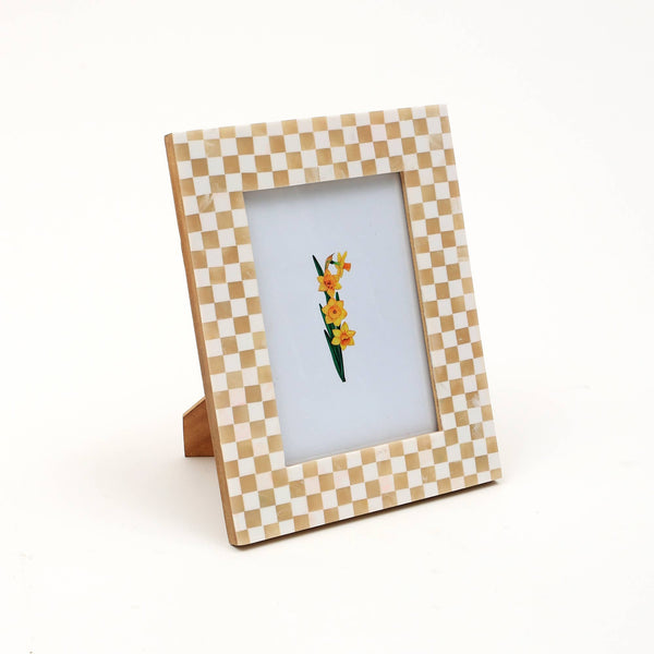 English Elm Decorative Checkerboard Bone Resin Tabletop Photo Frame, 5"X7" - Handcrafted Chic Elegance! B346P336869