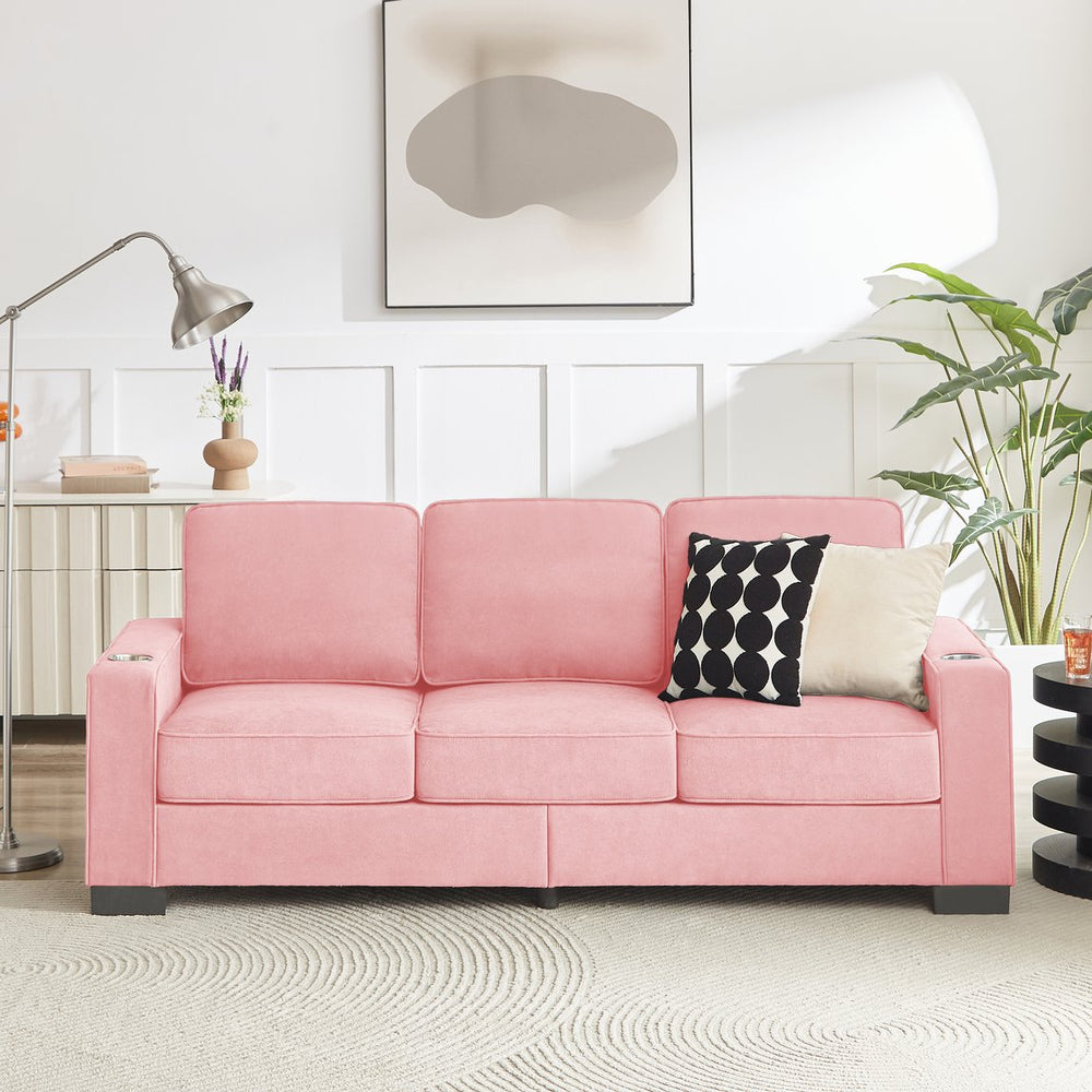 English Elm 83.86"Snowfleece Luxurious 3-Seater Sofa with High-Density Sponge & Spring Support, Cozy Velvet Pink W1359P215067