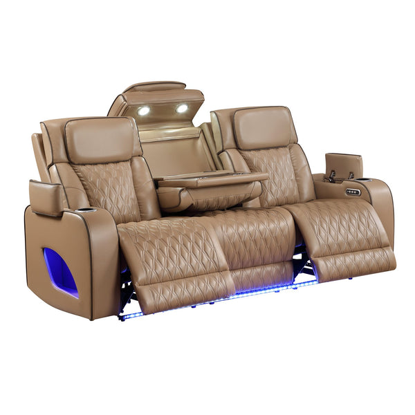 English Elm Fortuner Power Reclining Set with Led Lighting Massage and Faux Leather Seating B009S02223
