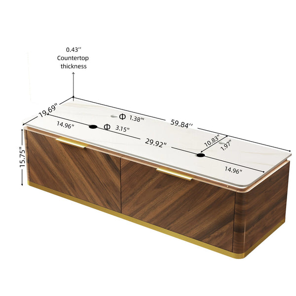 English Elm Dina Floating Plywood Bathroom Vanity with Sintered Stone Top and French Textured Drawers W2615P330749