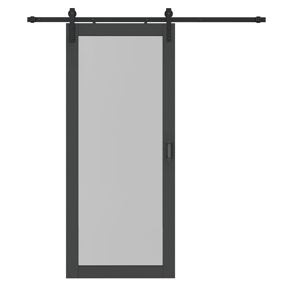 English Elm 30 in Matte Black Steel Sliding Barn Door Frosted Glass Privacy Panel with Hardware B2763P483231