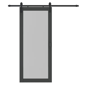 English Elm 30 in Matte Black Steel Sliding Barn Door Frosted Glass Privacy Panel with Hardware B2763P483231