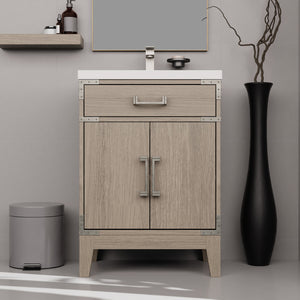 English Elm Grey Oak Single-Sink Vanity With Acrylic Top & Chrome Faucet - Stylish Space-Saver For Small Bathrooms B2731P259747