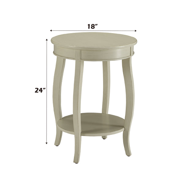 English Elm Aberta Antique White Accent Table with Open Bottom Shelf, Wooden Round Top, Cabriole Legs, KD B2726P281455