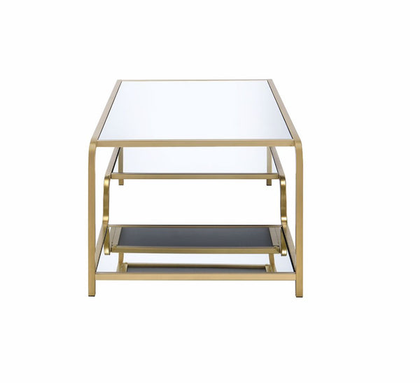English Elm Astrid Three Tier Mirrored Coffee Table with Gold Metal Frame for Glam Living Rooms B2726P255309