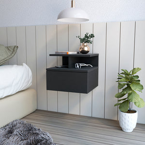 English Elm Floating Nightstand Flopini wall-mounted bedside table with drawer, space-saving shelf, durable design Black B092123117