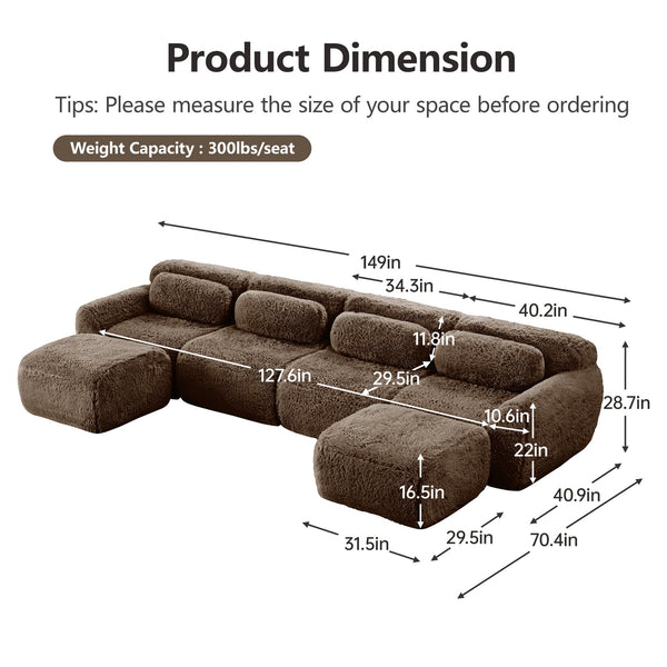English Elm U-shaped Modular Sectional Sofa with Plush Fabric and High Resilience Foam for Living Rooms Chocolate W714S01546