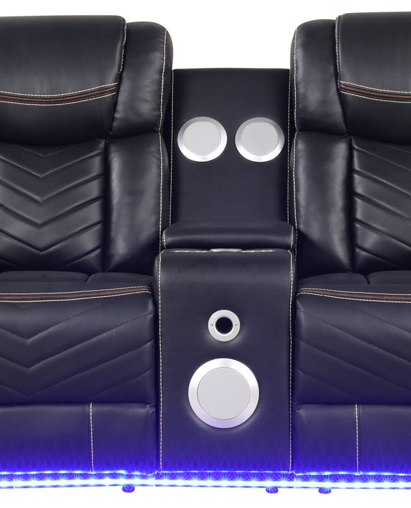 English Elm Challenger Power Reclining Loveseat with Bluetooth Speakers, USB Ports, LED Base Lighting & Console Black G150109153