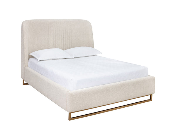 Sunpan Nevin Platform Bed - Modern Comfort with Elegant Ruching and Antique Brass Legs for Stylish Spaces Queen